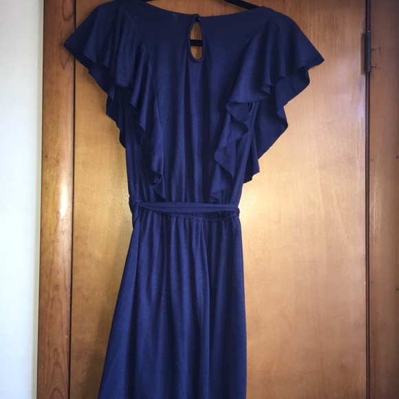 GREAT NAVY BLUE DRESS WITH RUFFLE SHELVES - Picture 2 of 4